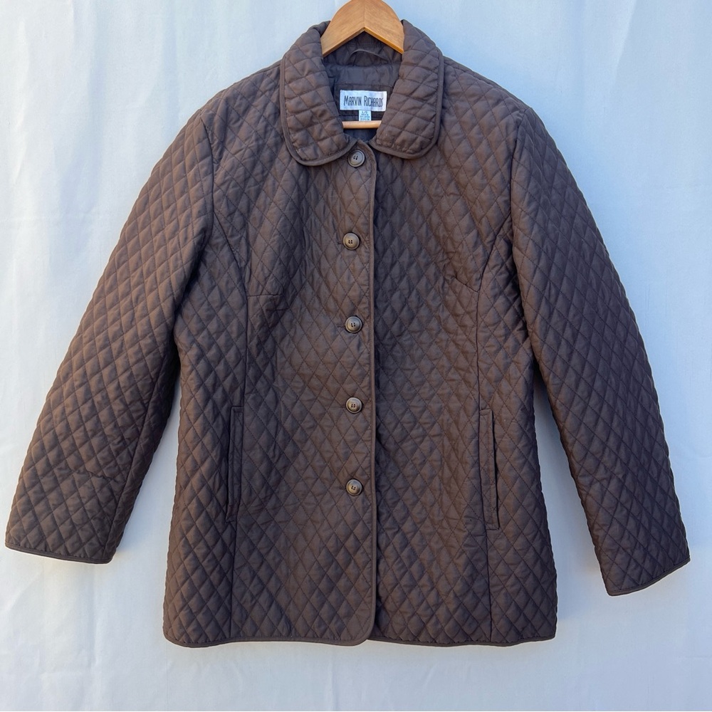 VTG‎ (90s) Chocolate Brown Quilted Barn Coat Marvin Richards Equestrian Sz L - Picture 3 of 14
